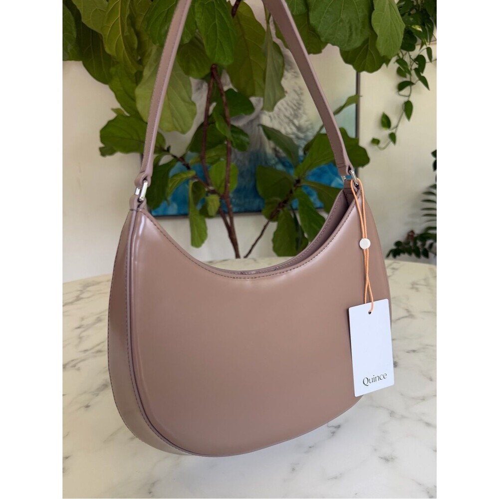 NWT Quince Italian Abrasivato Leather Shoulder Bag Taupe Neutral Polished - Picture 2 of 13